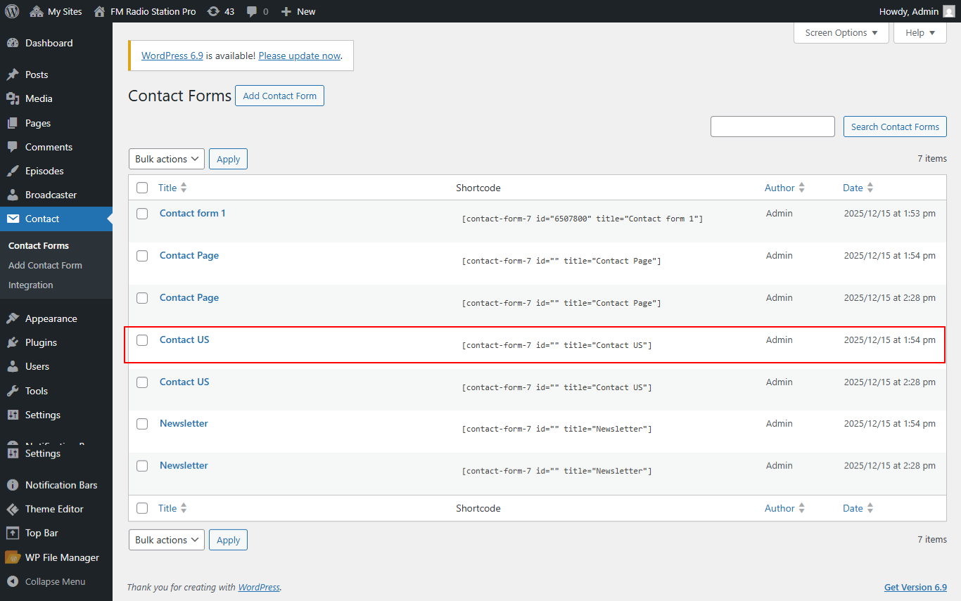 contact-us form setup screenshot