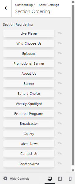 Section reordering screenshot