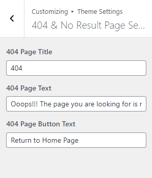 404 page settings screenshot