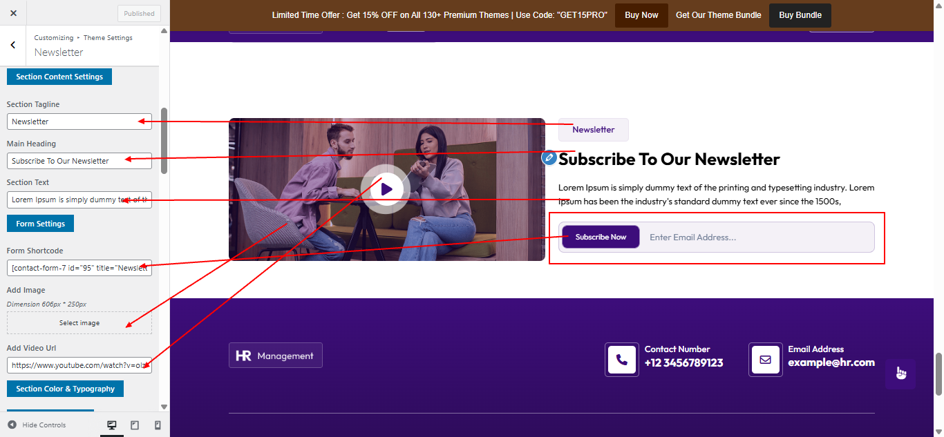 newsletter form setup screenshot