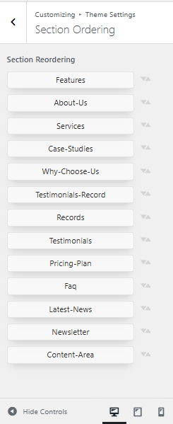 Section reordering screenshot