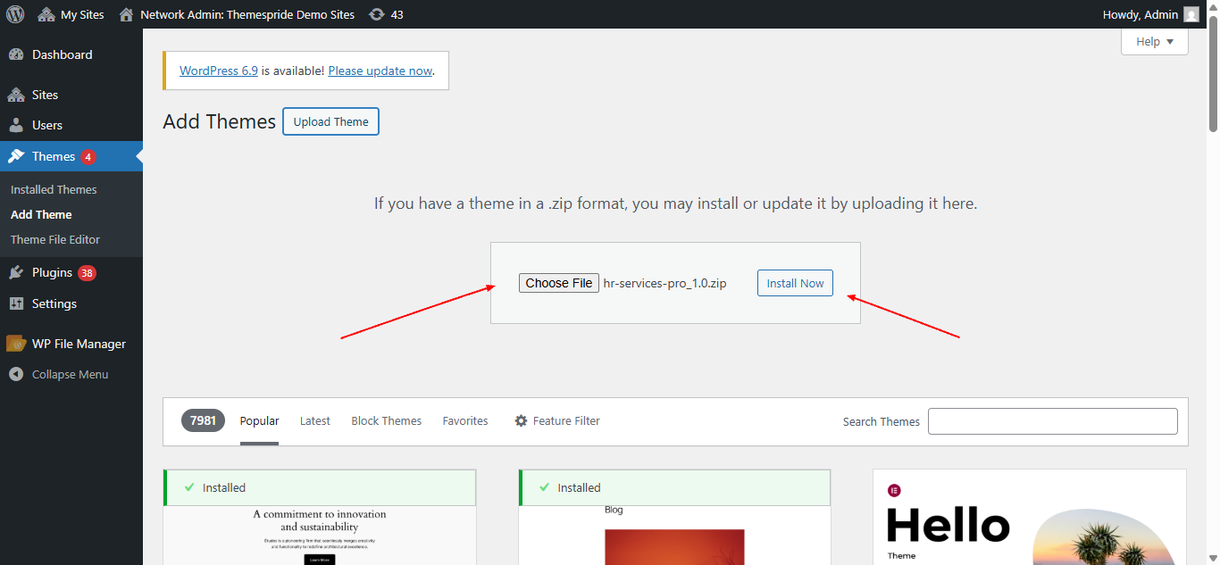 Upload Theme Screenshot