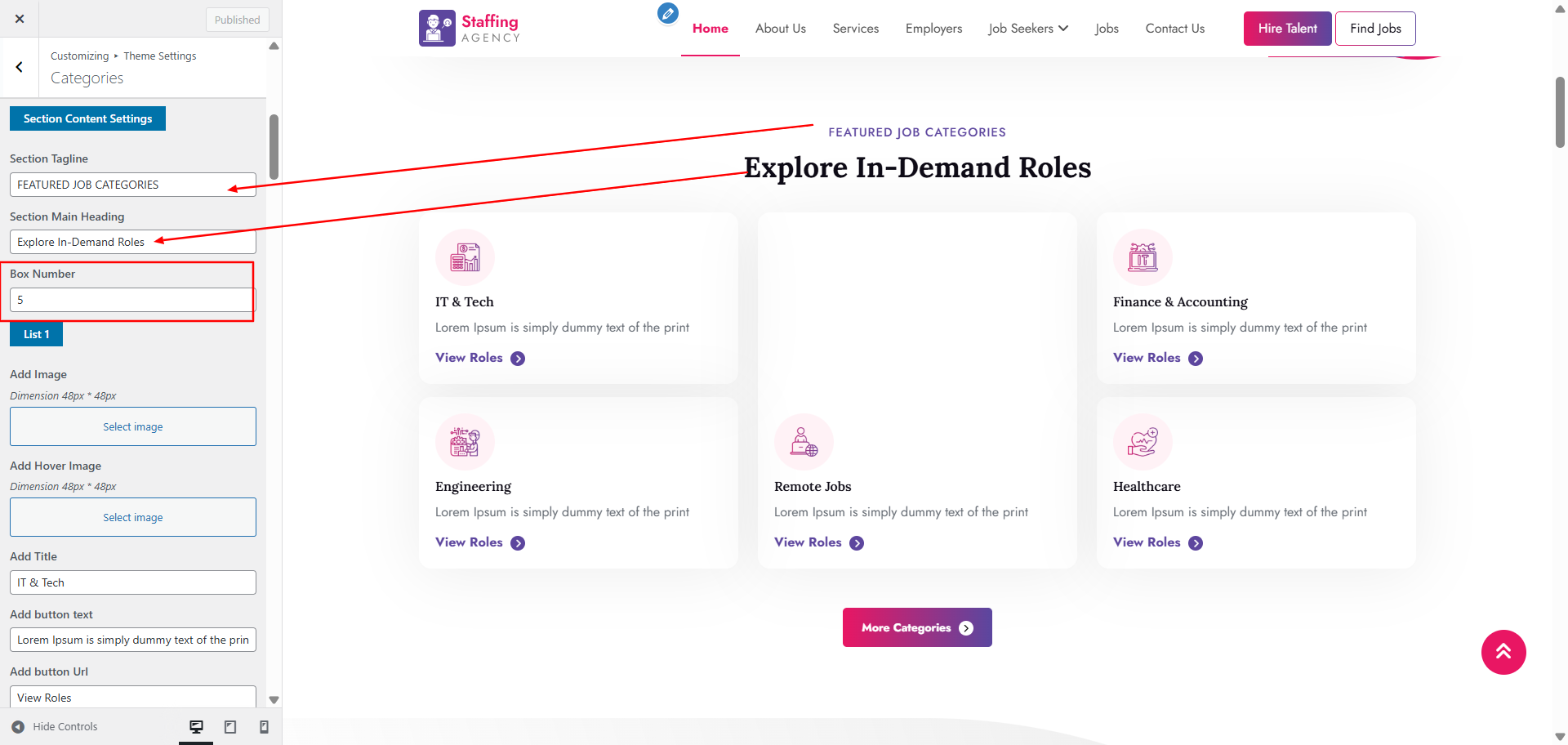 categories layout screenshot