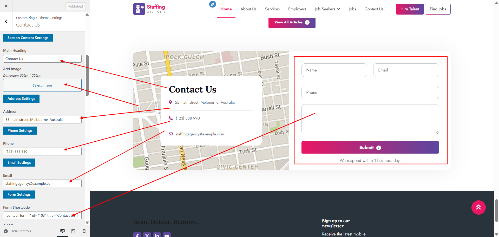 contact form setup screenshot
