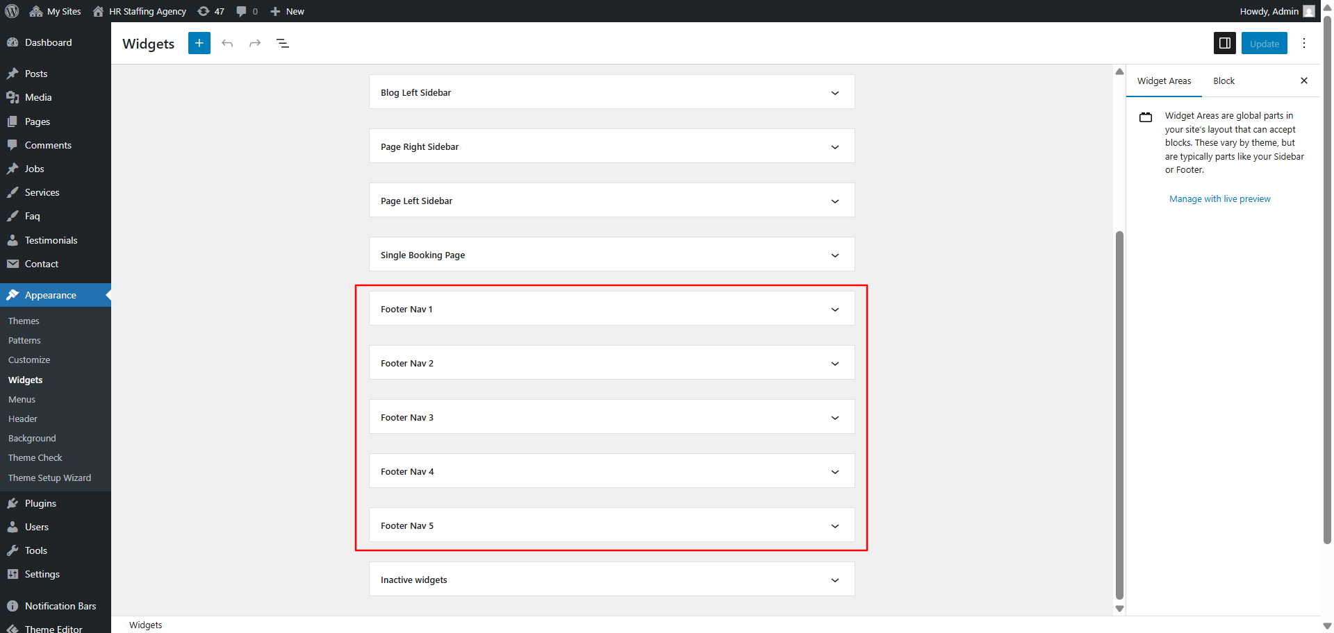 Footer widget customization screenshot