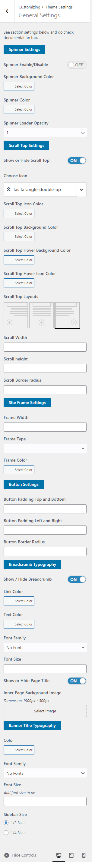 General theme settings screenshot