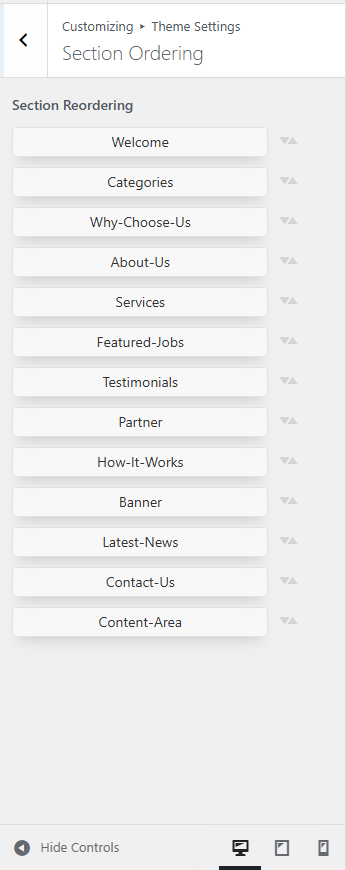 Section reordering screenshot