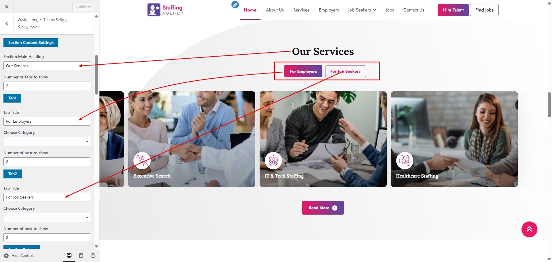 services layout screenshot