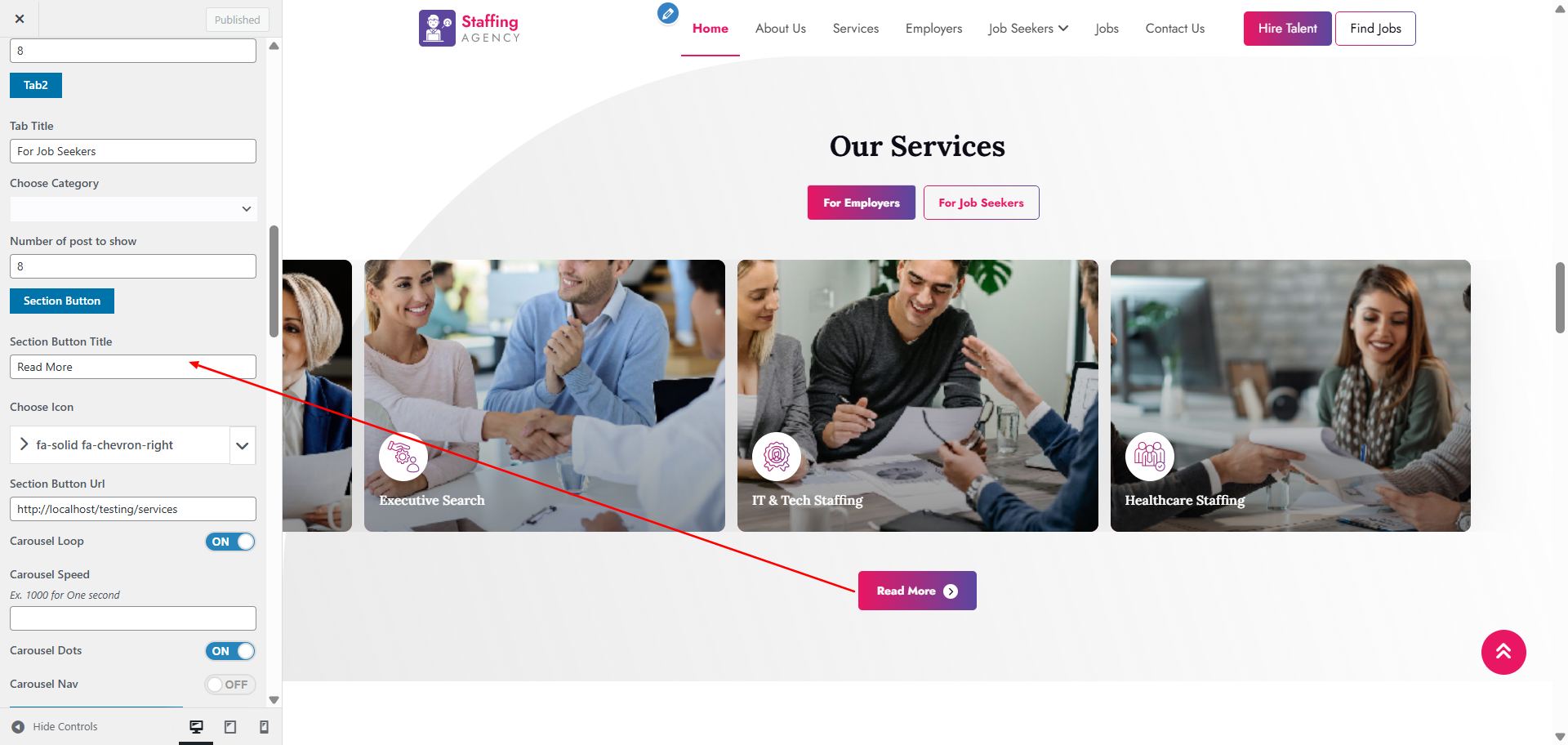 services layout screenshot