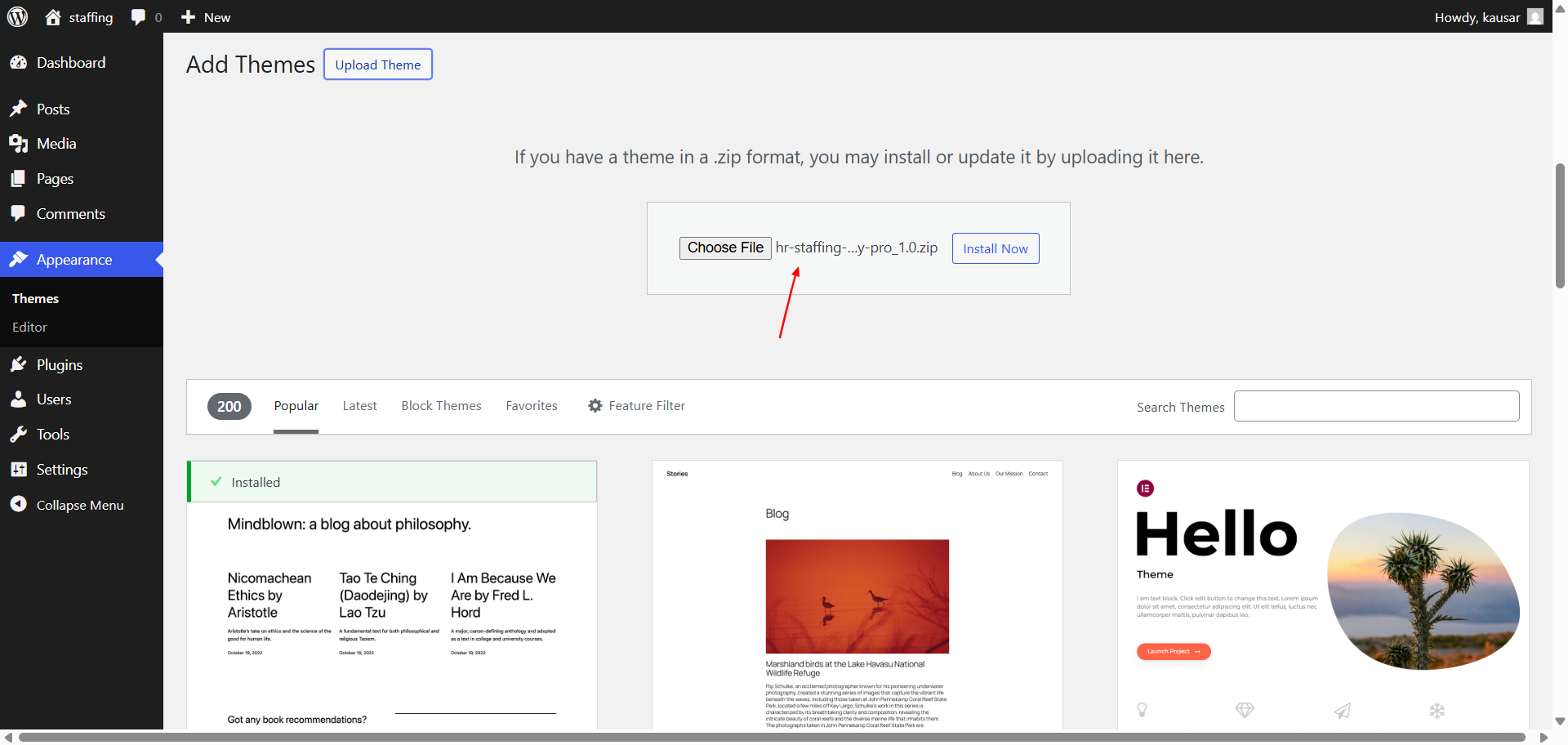Upload Theme Screenshot