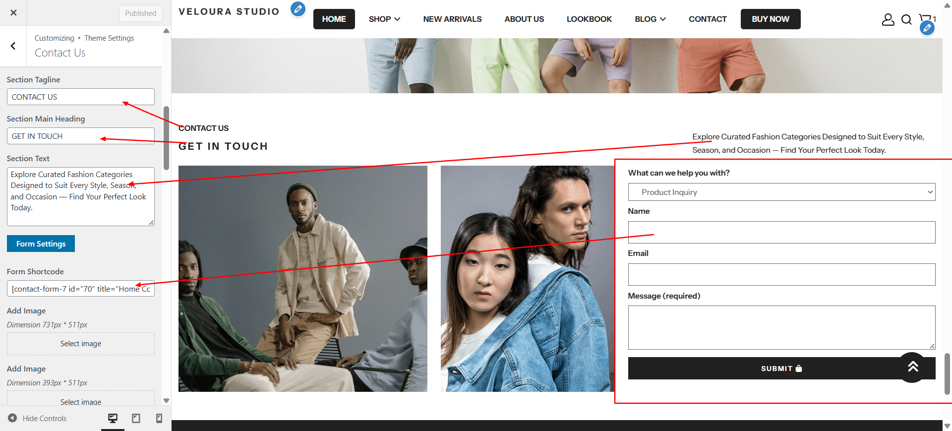 contact-us form setup screenshot