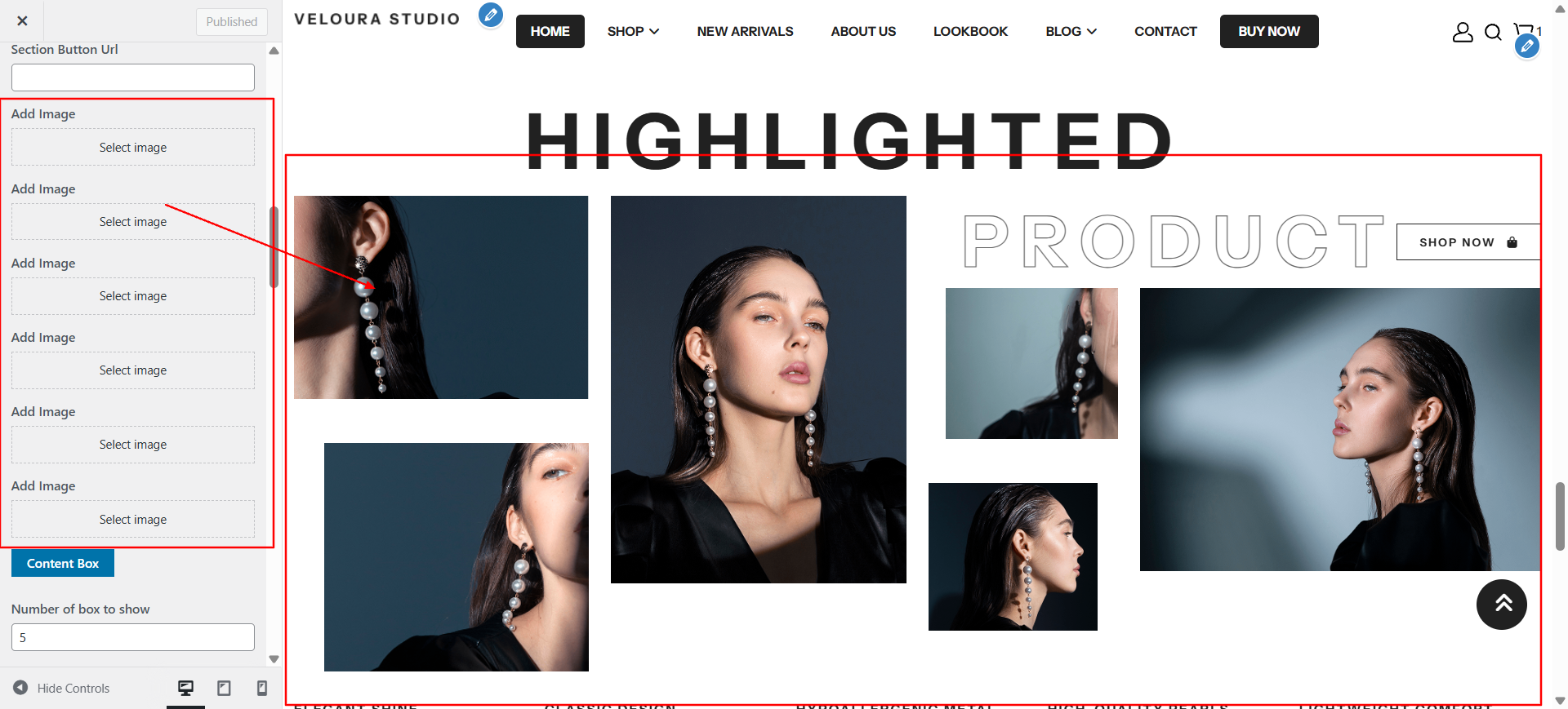 highlighted-product settings screenshot