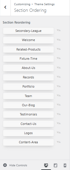 Section reordering screenshot