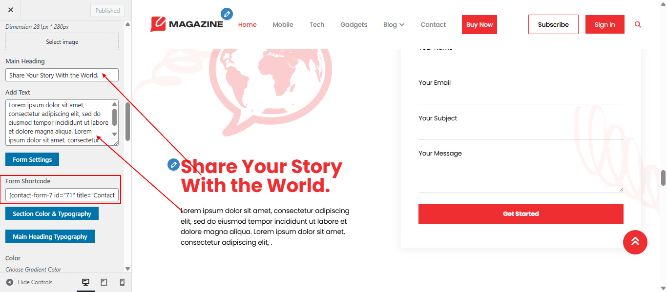 Contact Us form layout screenshot