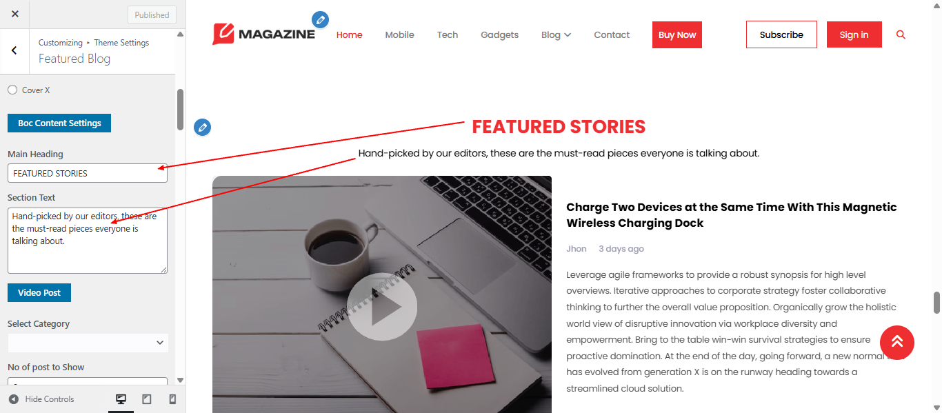 Featured Blog section screenshot