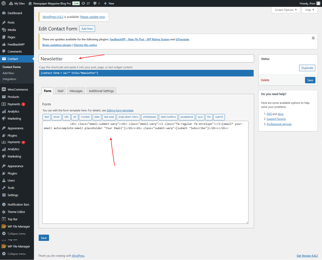 Newsletter styling screenshot