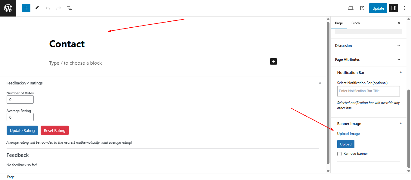 Individual page banner upload screenshot