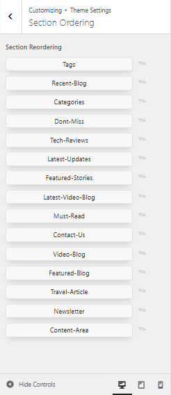 Section reordering screenshot