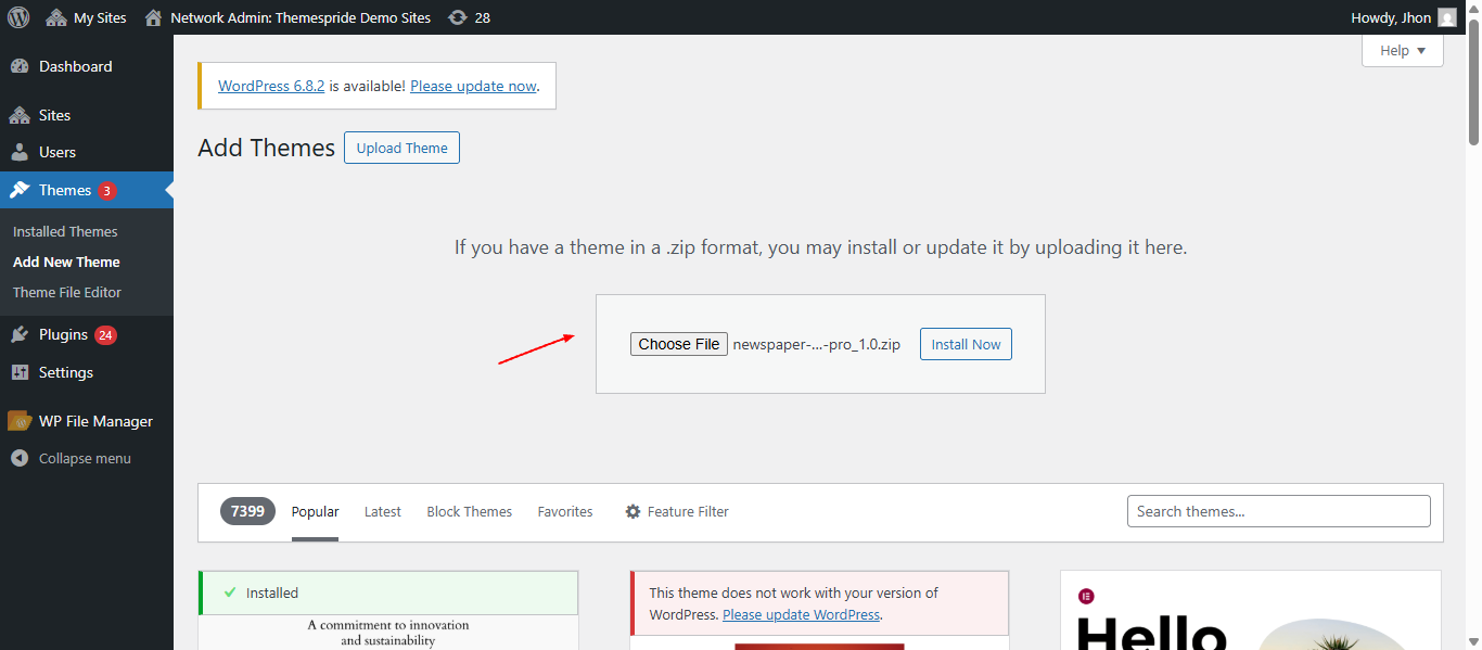 Upload Theme Screenshot