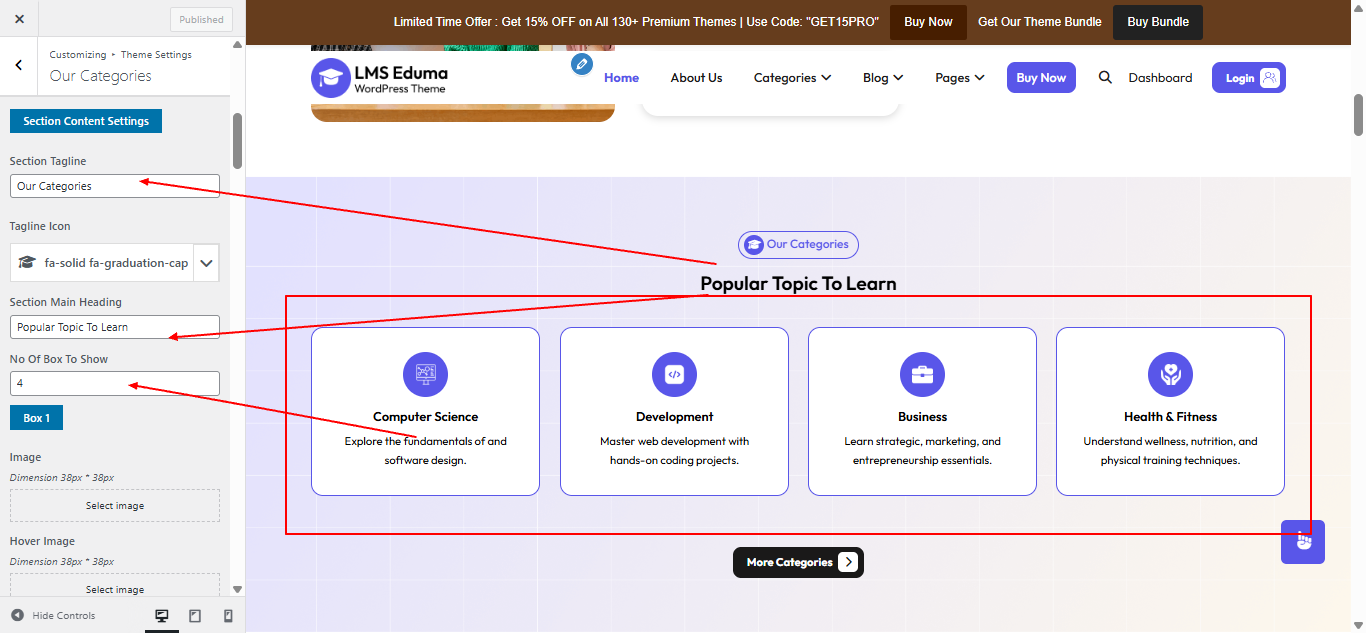 categoriess layout screenshot