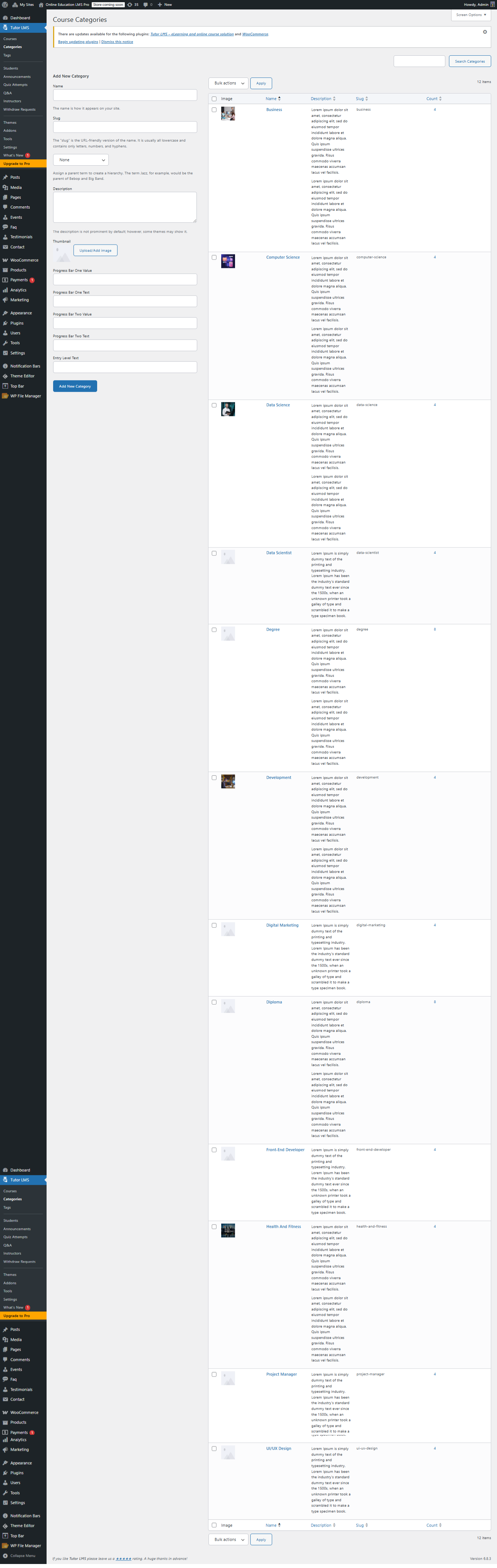 categories layout screenshot