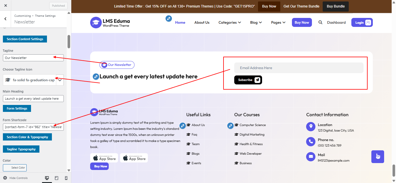 newsletter form setup screenshot