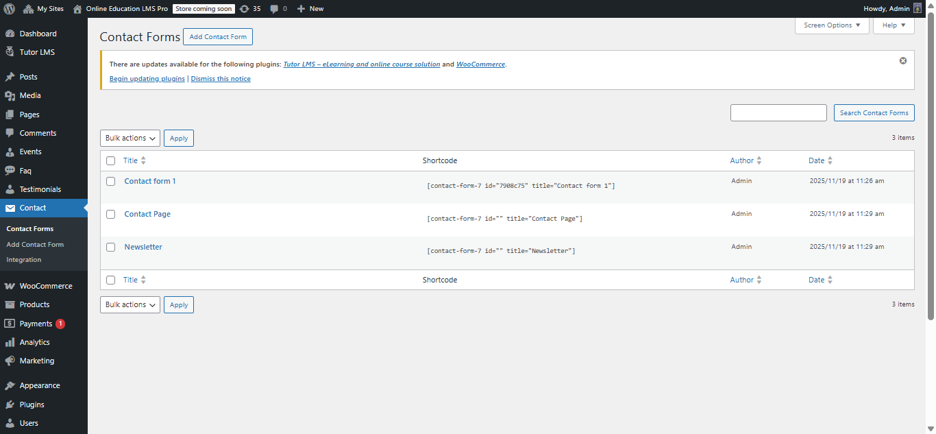 newsletter form setup screenshot