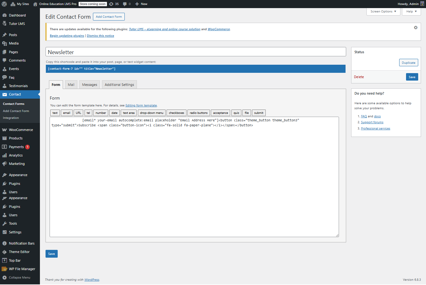 newsletter settings screenshot