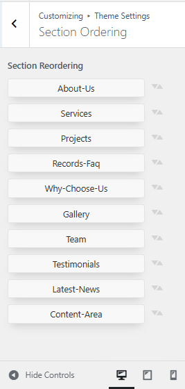 Section reordering screenshot