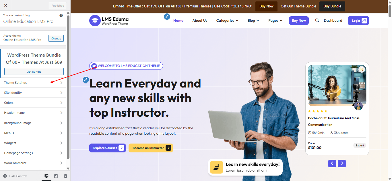 Section reordering screenshot