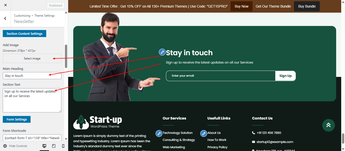 newsletter form setup screenshot
