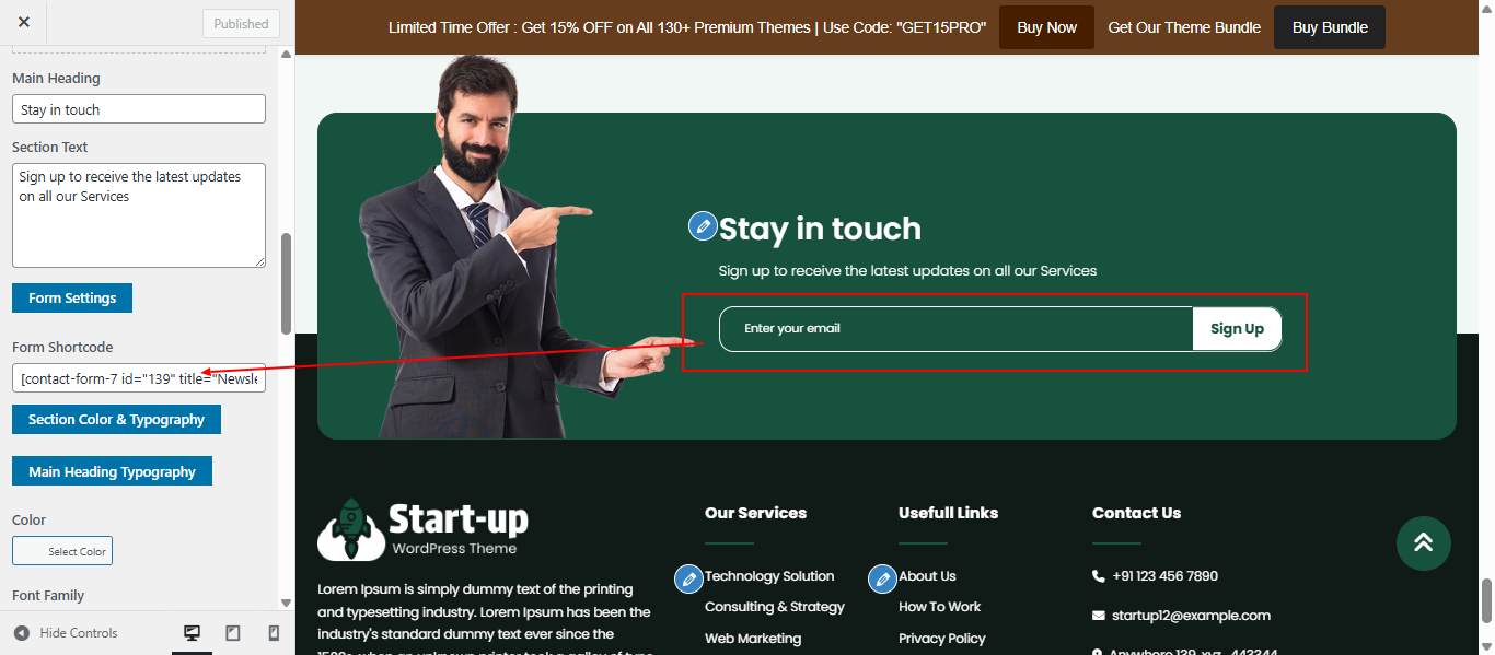 newsletter form setup screenshot