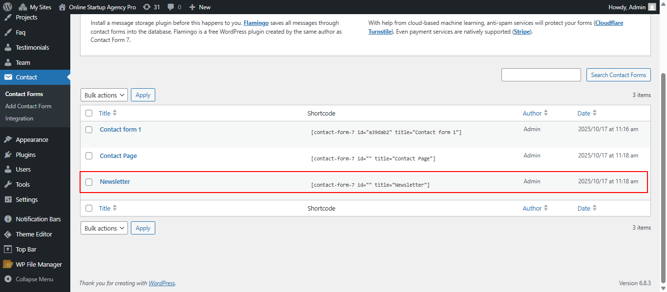 newsletter settings screenshot
