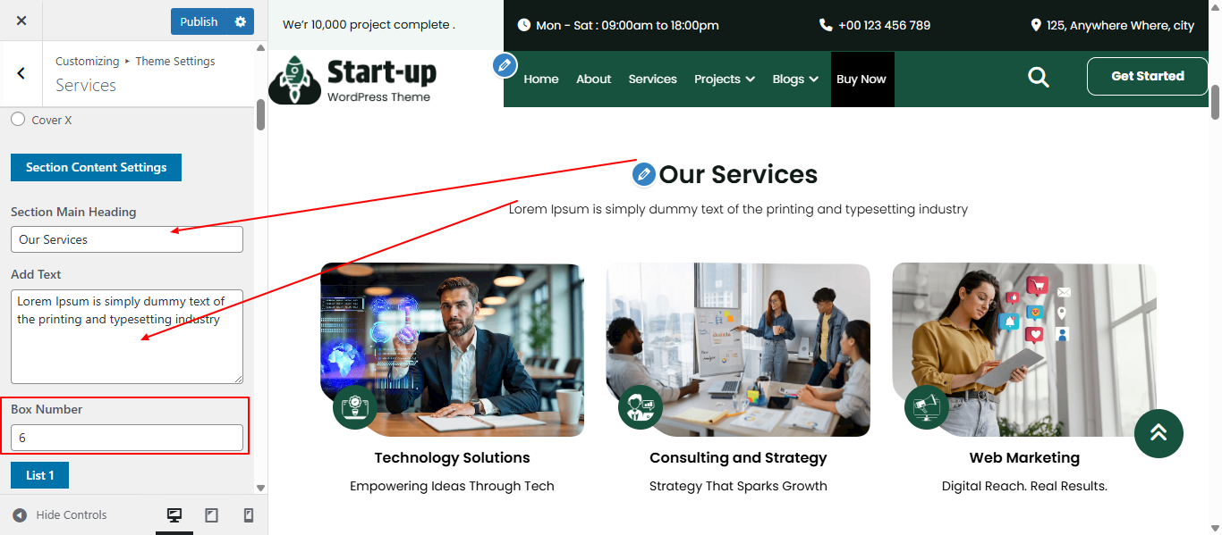 services layout screenshot