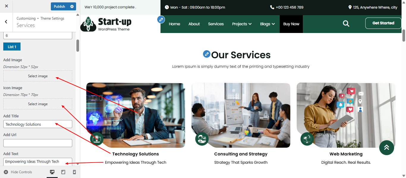 services layout screenshot