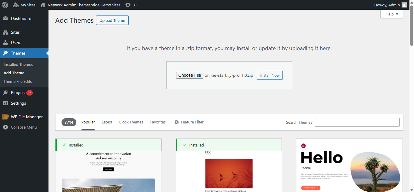 Upload Theme Screenshot