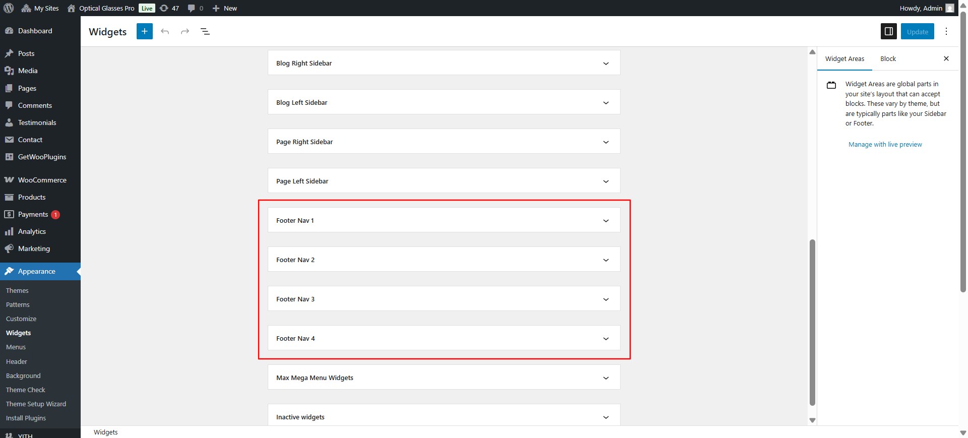 Footer widget customization screenshot