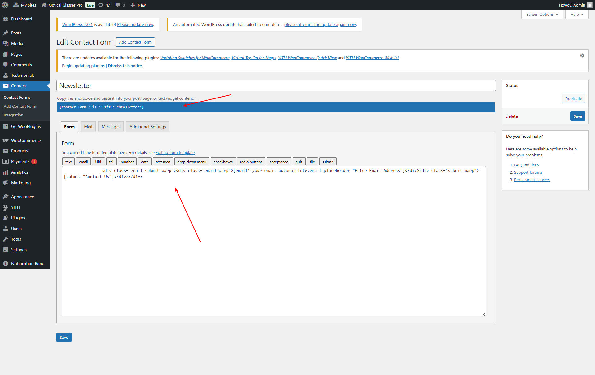 newsletter settings screenshot