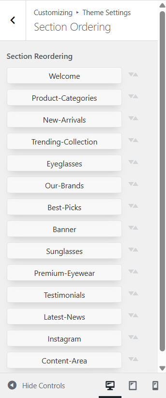 Section reordering screenshot