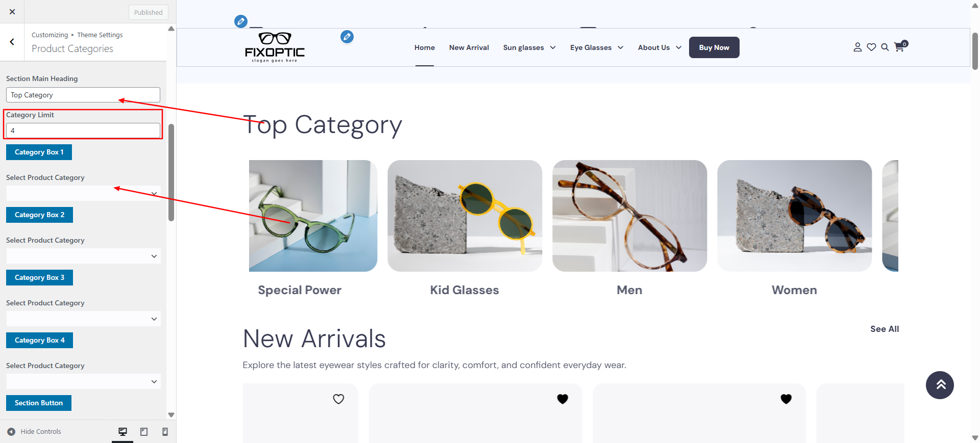 Product Categories Settings