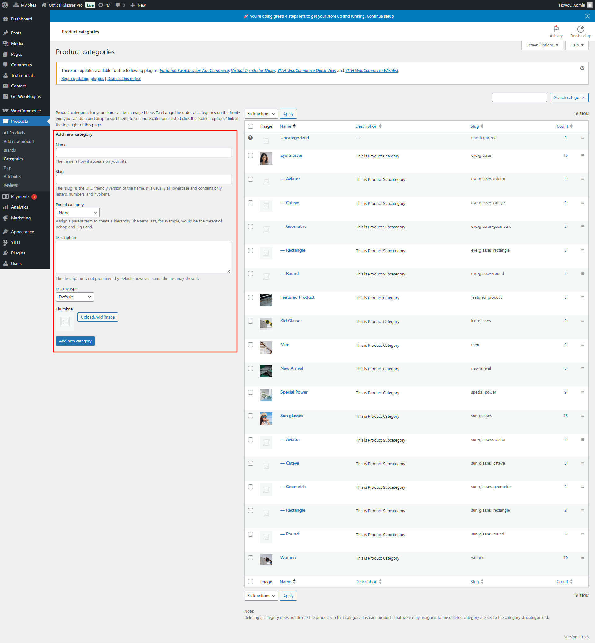Product Categories Display