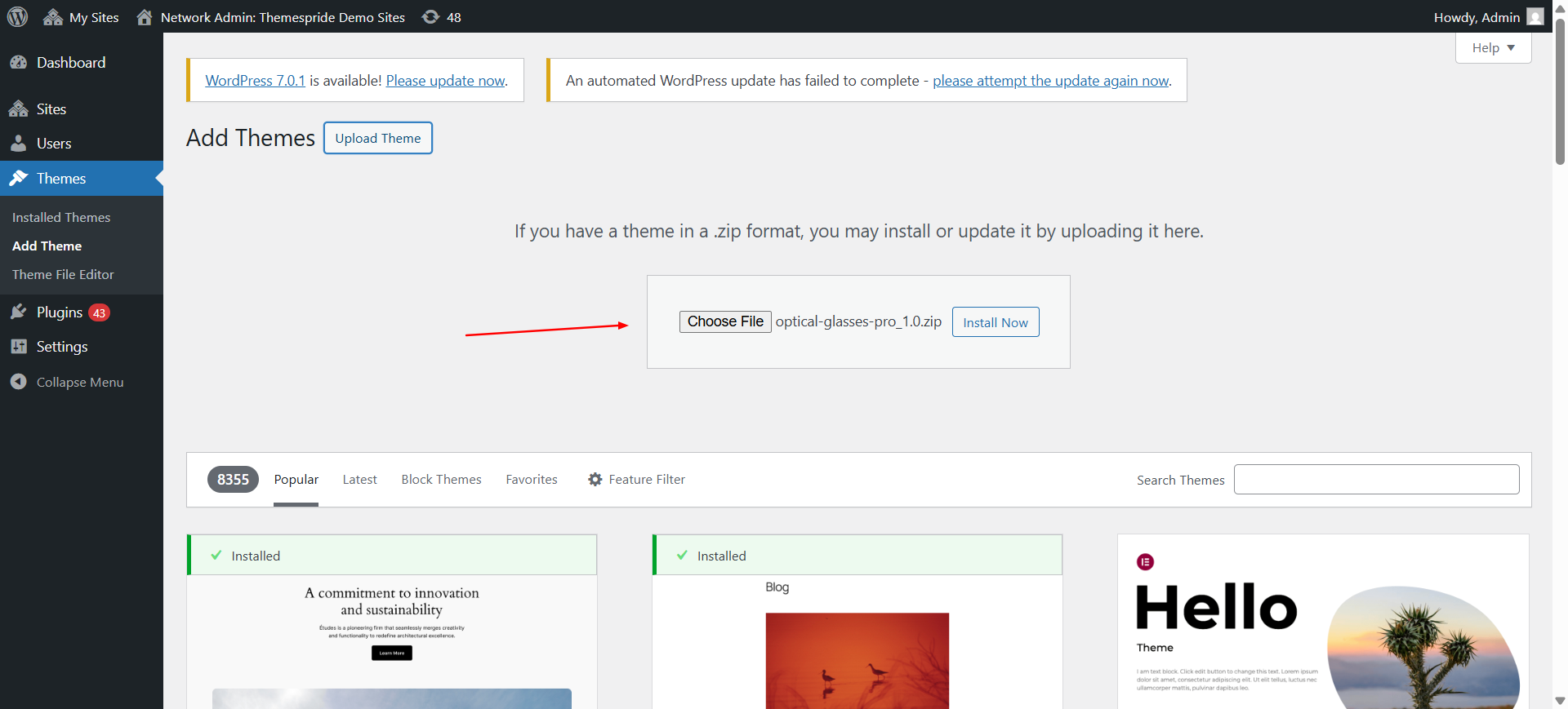 Upload Theme Screenshot