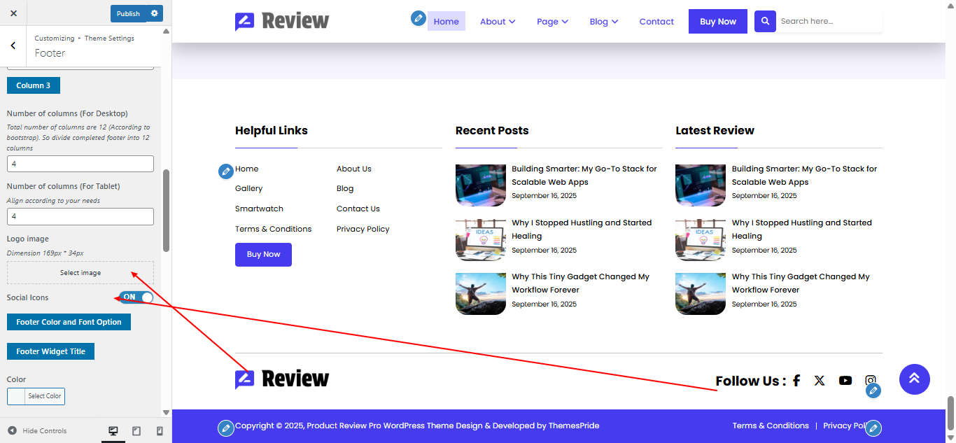 Copyright text setting screenshot