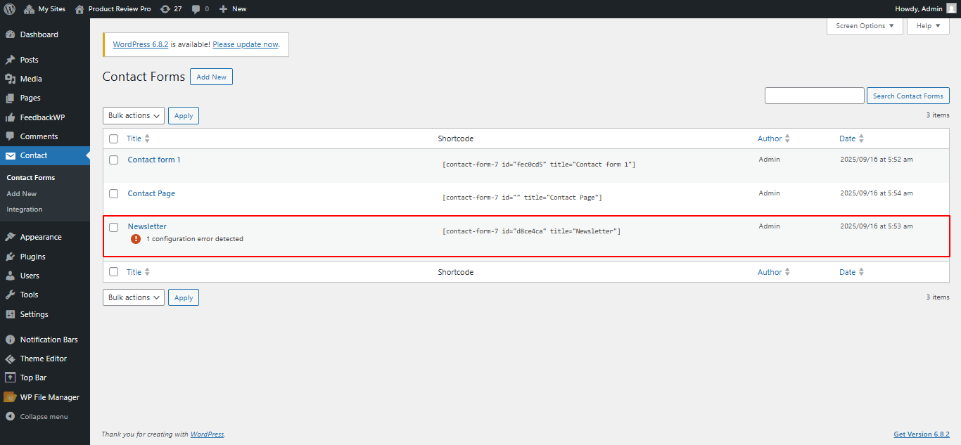 newsletter settings screenshot