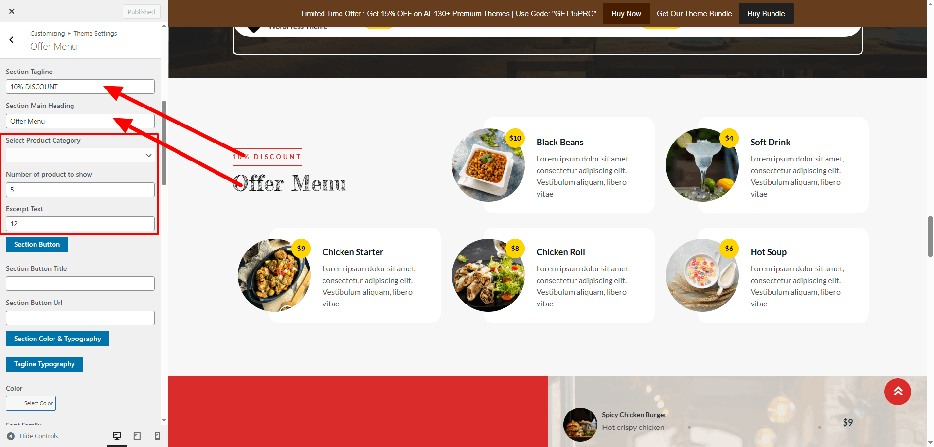 Offer Menus Settings