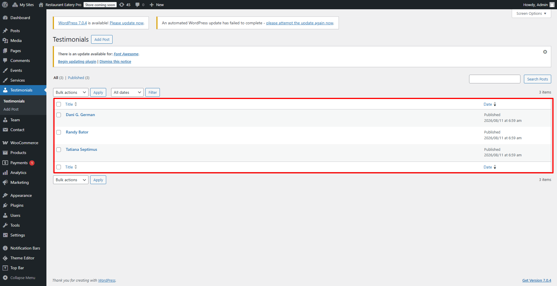 Testimonials Post Editor