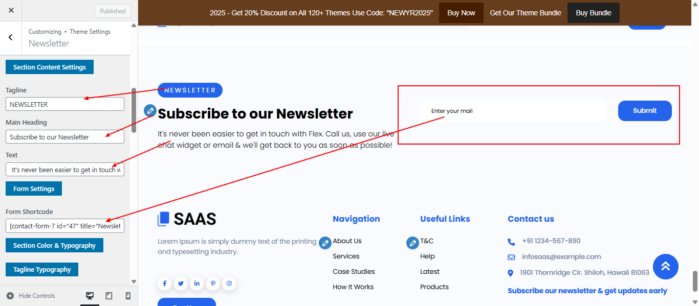 Newsletter form setup screenshot