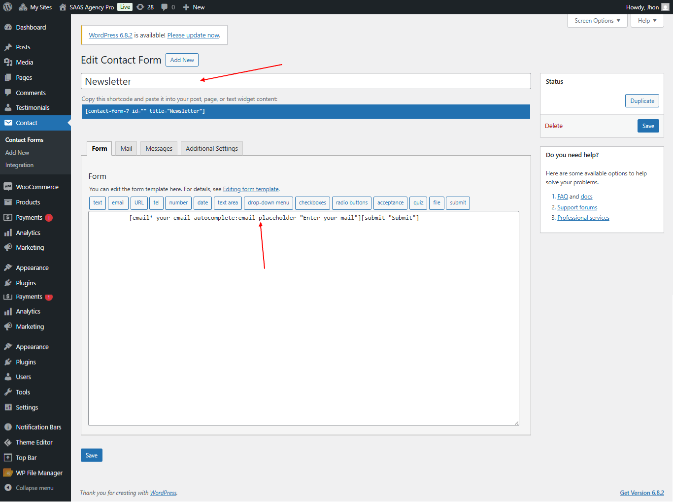 Newsletter styling screenshot