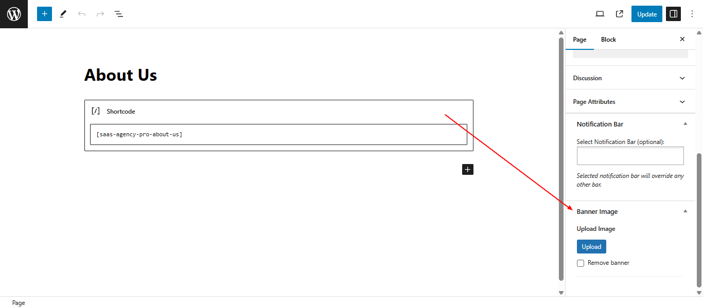 Individual page banner upload screenshot