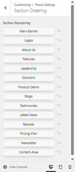 Section reordering screenshot